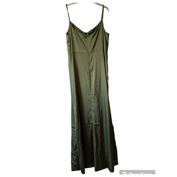 NEW Somifa Olive Green Satin Maxi Dress Cowl Neck Spaghetti Straps Prom Sz. 14 - Picture 2 of 8